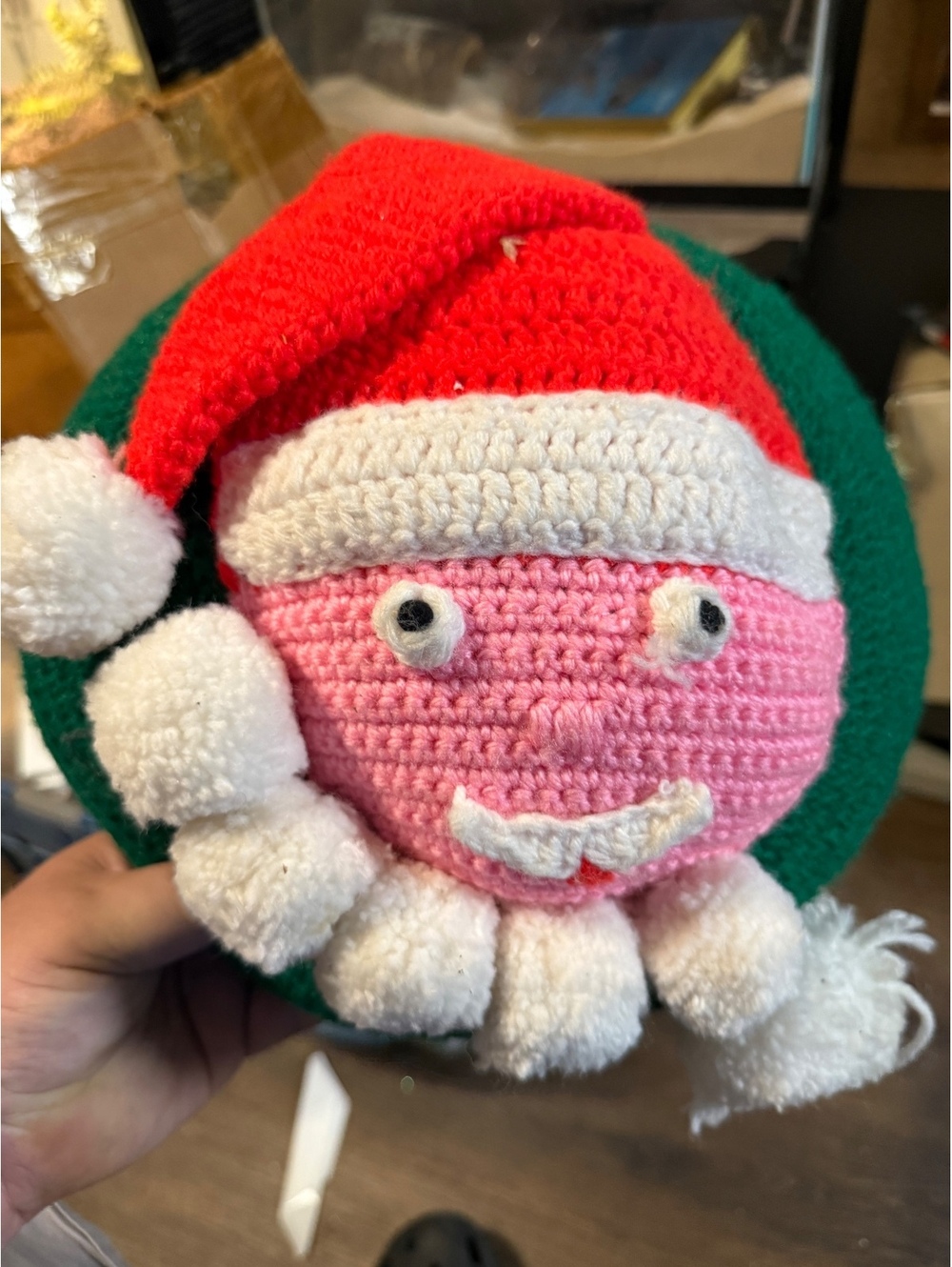 Handmade Crochet Christmas Santa Face Pillow